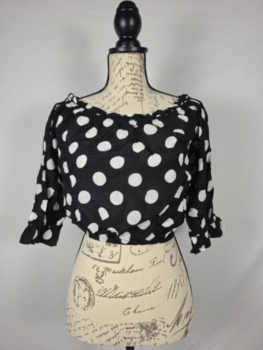 RIXO London Polka Dot Silk Blend Off Shoulder Crop Top XS